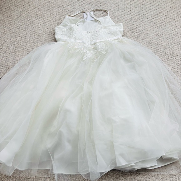 David's Bridal Ivory Floral Appliqué Spaghetti Strap Flower Girl Dress - Picture 7 of 7